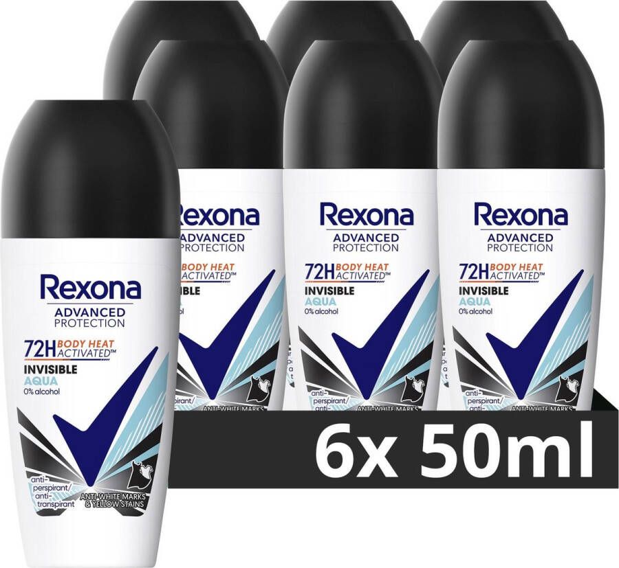 Rexona Advanced Protection Anti-Transpirant Roller Invisible Aqua met Body Heat Activated Technologie 6 x 50 ml