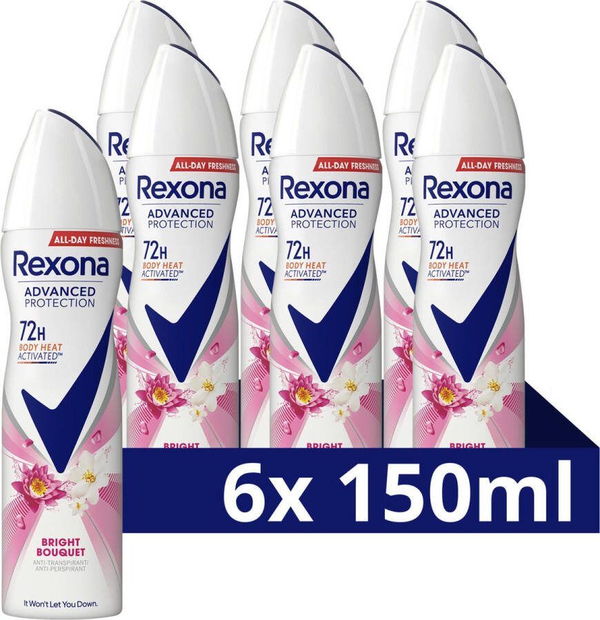 Rexona Advanced Protection Anti-Transpirant Spray Bright Bouquet met Body Heat Activated Technologie 6 x 150 ml