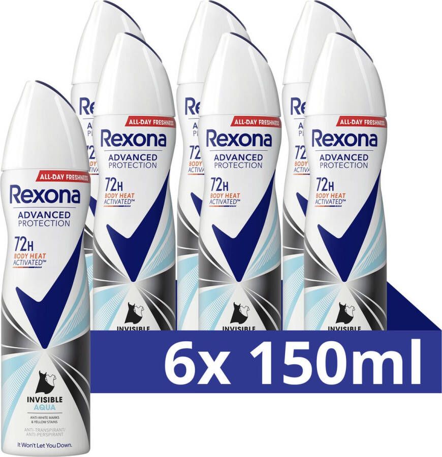 Rexona Woman Rexona Women Advanced Protection Invisible Aqua Anti-Transpirant Spray 6 x 150 ml Voordeelverpakking