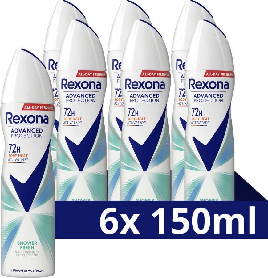 Rexona Advanced Protection Anti-Transpirant Spray Shower Fresh met Body Heat Activated Technologie 6 x 150 ml