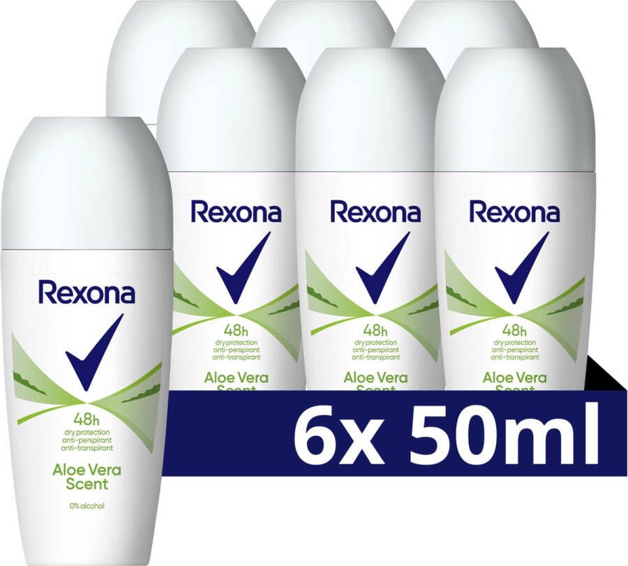 Rexona Anti-Transpirant Roller Aloë Vera bevat 0% alcohol 6 x 50 ml