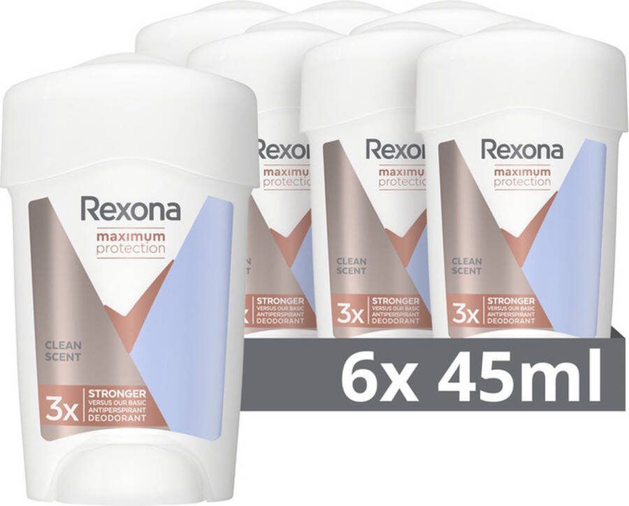 Rexona Deodorant Vrouw Stick Women Maximum Protection Clean Scent Anti-transpirant Cream 6 x 45 ML Voordeelverpakking