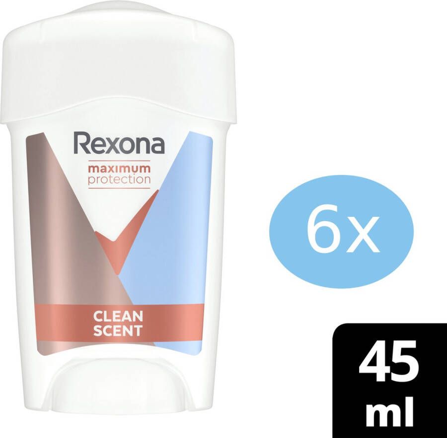 Rexona Deodorant Vrouw Stick Women Maximum Protection Clean Scent Anti-transpirant Cream 6 x 45 ML Voordeelverpakking