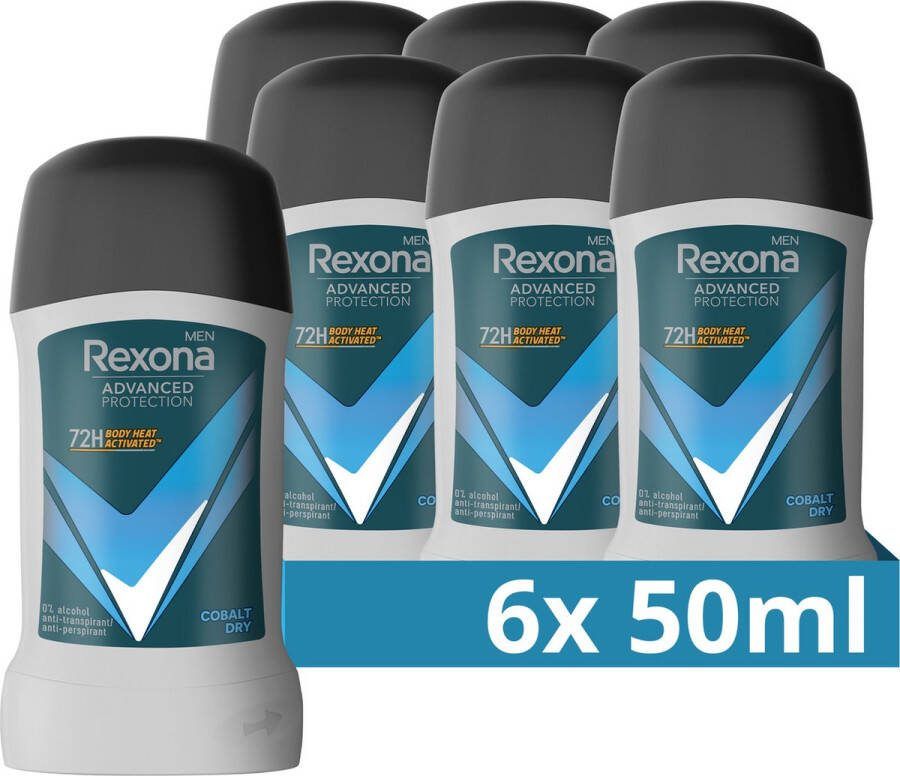 Rexona Men Advanced Protection Anti-Transpirant Deodorant Stick Cobalt Dry met Body Heat Activated Technologie 6 x 50 ml