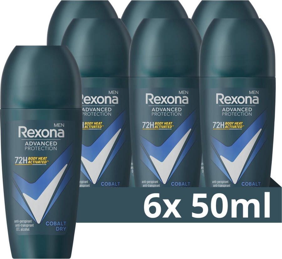 Rexona Men Advanced Protection Anti-Transpirant Roller Cobalt Dry met Body Heat Activated Technologie 6 x 50 ml