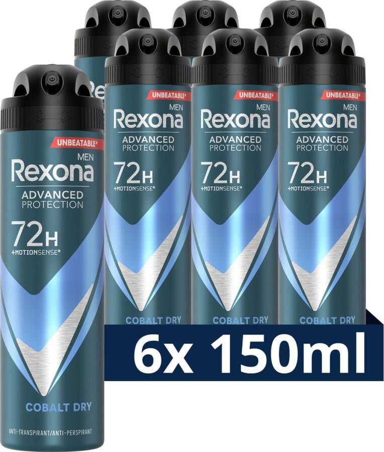Rexona Men Advanced Protection Cobalt Dry Anti-Transpirant spray deodorant 6 x 150 ml voordeelverpakking