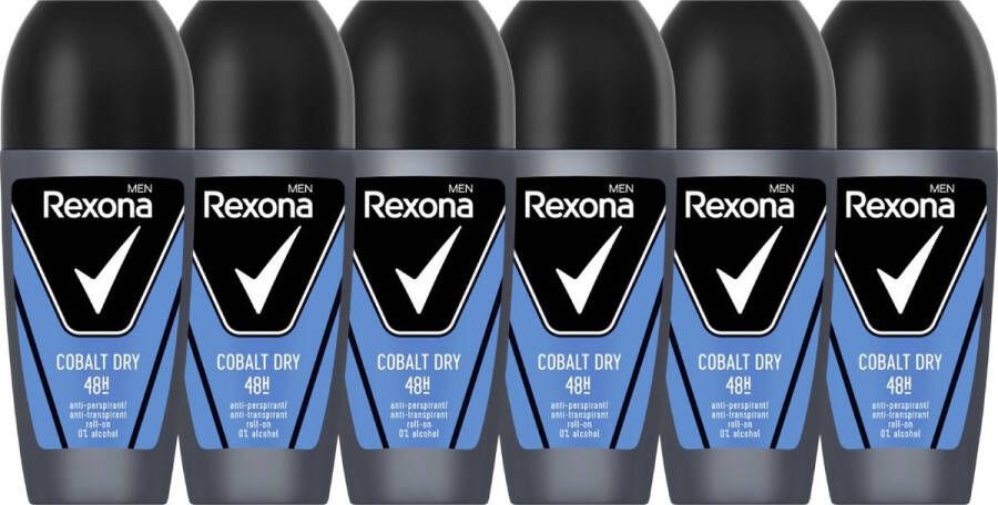 Rexona Men Cobalt Dry Deodorant Man 6 x 50 ml Roll On Zonder Alcohol