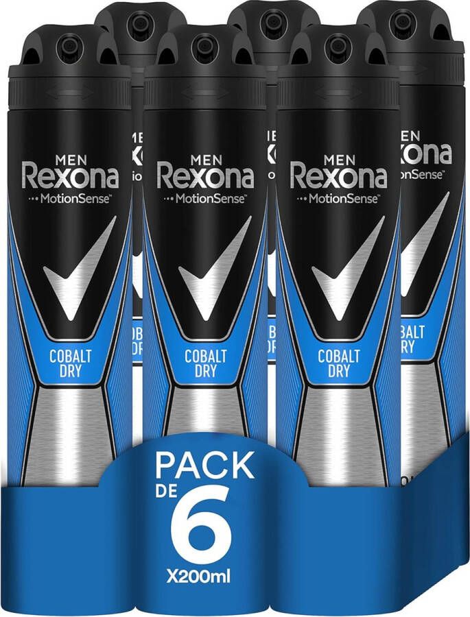 Rexona Men Deodorant 6 x 200 ml. Cobalt Dry MotionSense Voordeelverpakking Anti-Transpirant 0% Alchol