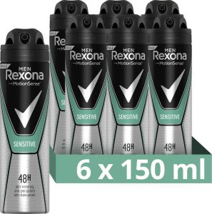 Rexona Men Sensitive Anti-transpirant Spray 6 x 150 ml Voordeelverpakking