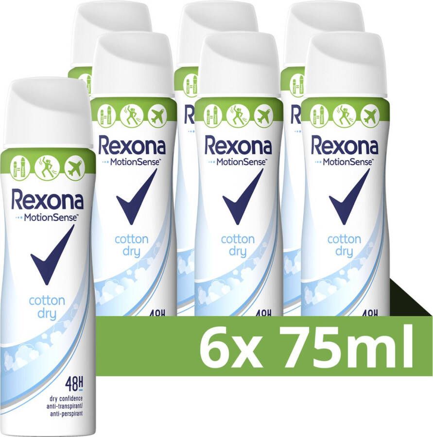 Rexona Motion Sense Compressed Anti-Transpirant Spray Cotton Dry met MotionSense Technologie 6 x 75 ml