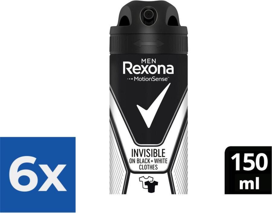 Rexona Men Invisible Black+White Anti White Marks Deodorant 150ml Voordeelverpakking 6 stuks