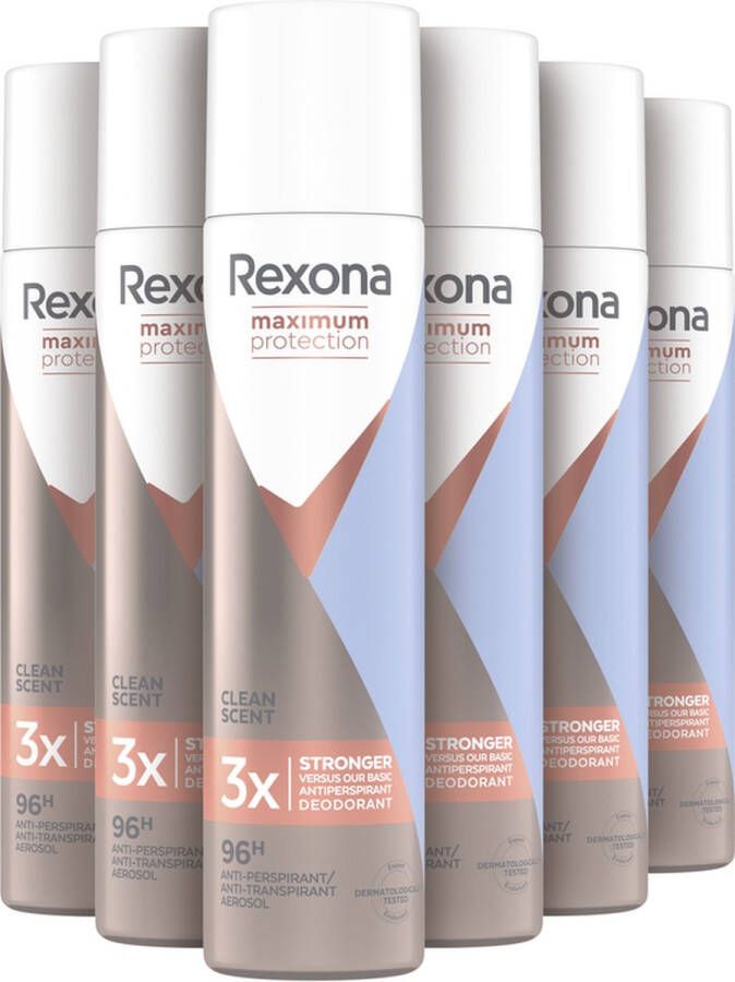 Rexona Deodorant vrouw Spray Women Maximum Protection Clean Scent Anti-transpirant Spray -6 x 100 ML Voordeelverpakking