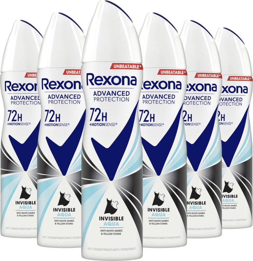 Rexona Woman Rexona Women Advanced Protection Invisible Aqua Anti-Transpirant Spray 6 x 150 ml Voordeelverpakking