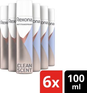 Rexona Deodorant vrouw Spray Women Maximum Protection Clean Scent Anti-transpirant Spray -6 x 100 ML Voordeelverpakking