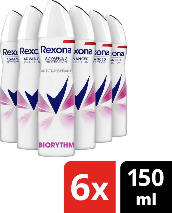Rexona Women Advanced Protection Biorythm deodorant 6 x 150 ml voordeelverpakking