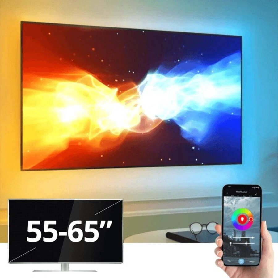 Rextech Ambilight TV led strip set 55-65 inch (140 165 cm) RGB + Warm & Koud Wit Complete set Direct verbinden met wifi (2 4 GHz) Werkt met de Smart Life App Gaming lamp Gaming Light led strip Gaming accessoire