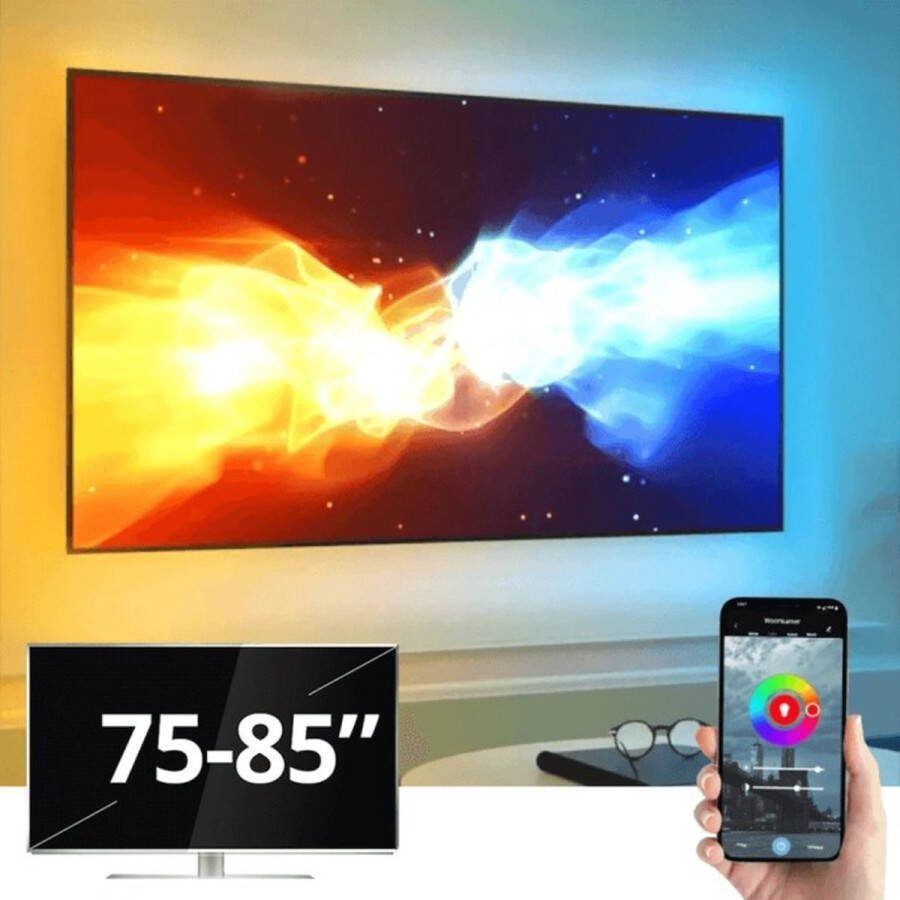 Rextech Ambilight TV led strip set 75-85 inch (190 215 cm) RGB + Warm & Koud Wit Complete set Direct verbinden met wifi (2 4 GHz) Werkt met de Smart Life App Gaming lamp Gaming Light led strip Gaming accessoire