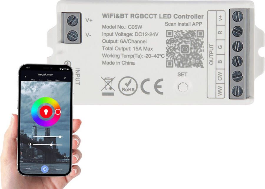 Rextech Losse wifi controller voor RGBWW led strips Werkt met IKEA Tradfri Osram Lightify en Tuya Smart Life