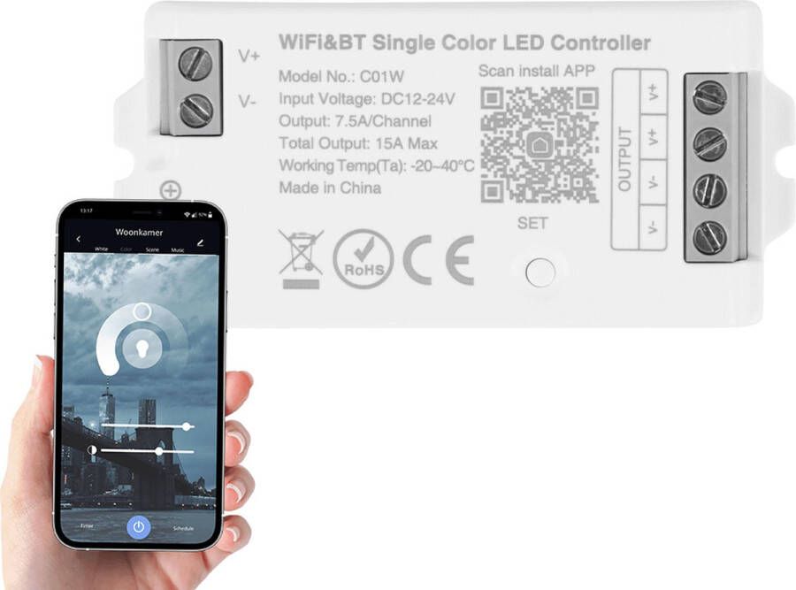 Rextech Losse wifi controller voor witte led strips Werkt met IKEA Tradfri Osram Lightify en Tuya Smart Life