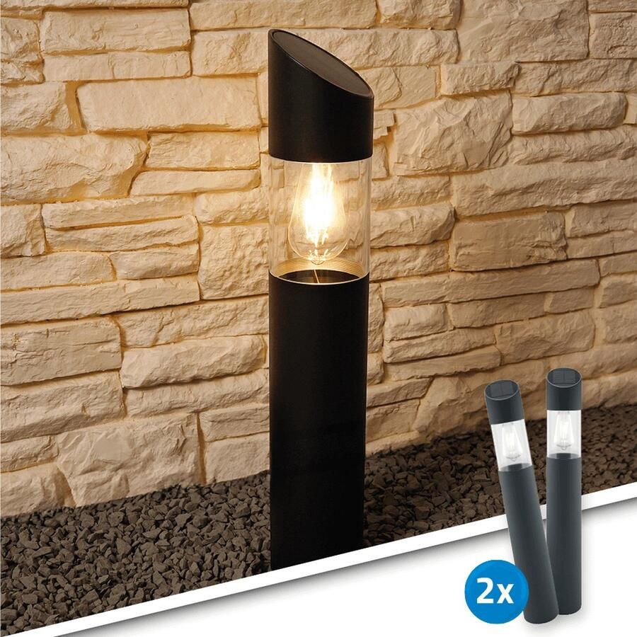 RexTech Solar tuinverlichting Staande lamp Ivar Set van 2 stuks Padverlichting Buitenlampen op zonne-energie