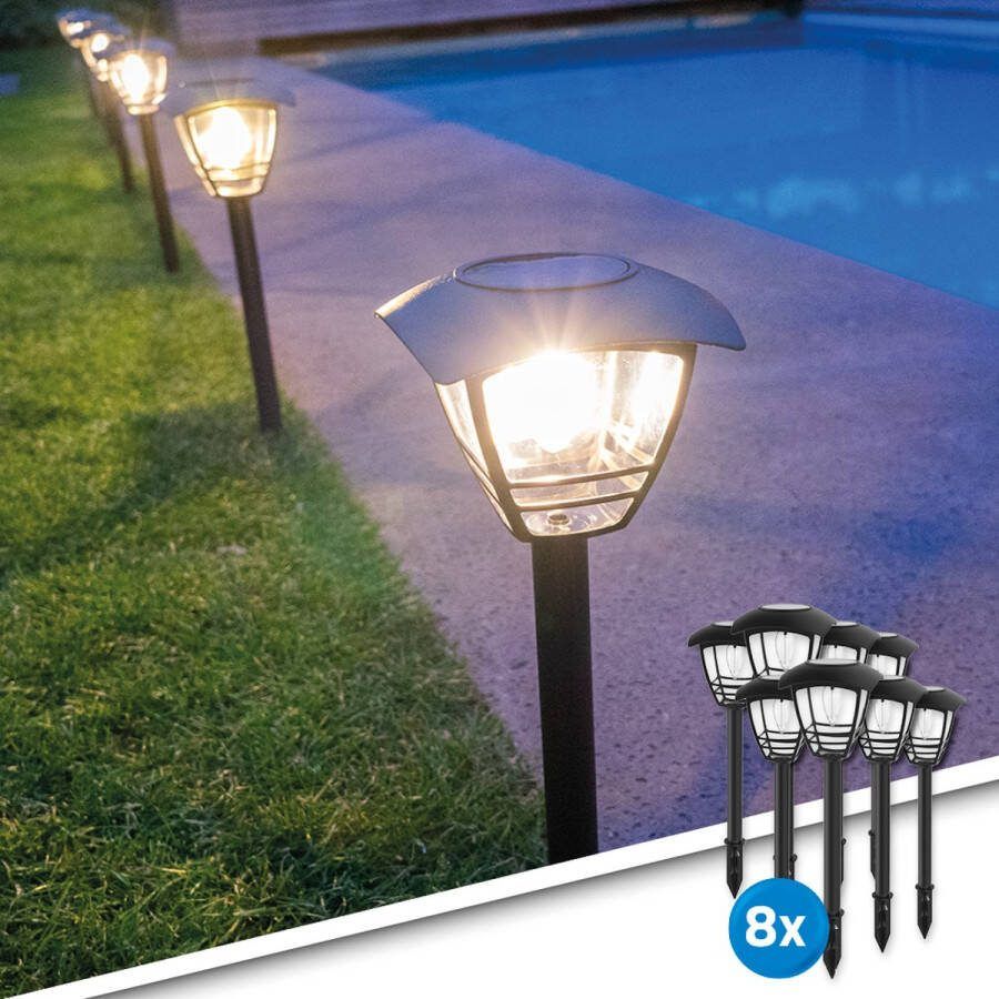 RexTech Solar tuinverlichting pad 'Prickle' Voordeelset van 8 Staande buitenlamp Buitenlampen op zonne-energie Zwart