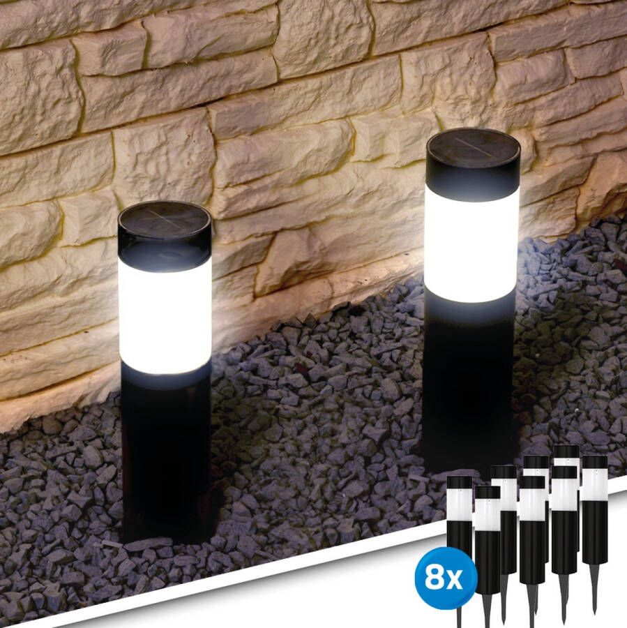 RexTech Solar tuinverlichting priklamp Lucifer zwart Padverlichting op zonne-energie Set van 8 buitenlampen