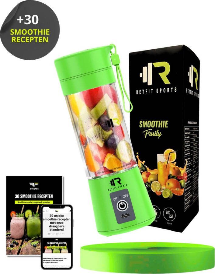 ReyFit Sports Draagbare Blender 380ML Blender To Go Portable Blender Smoothie maker Protein Shaker Draadloos Groen