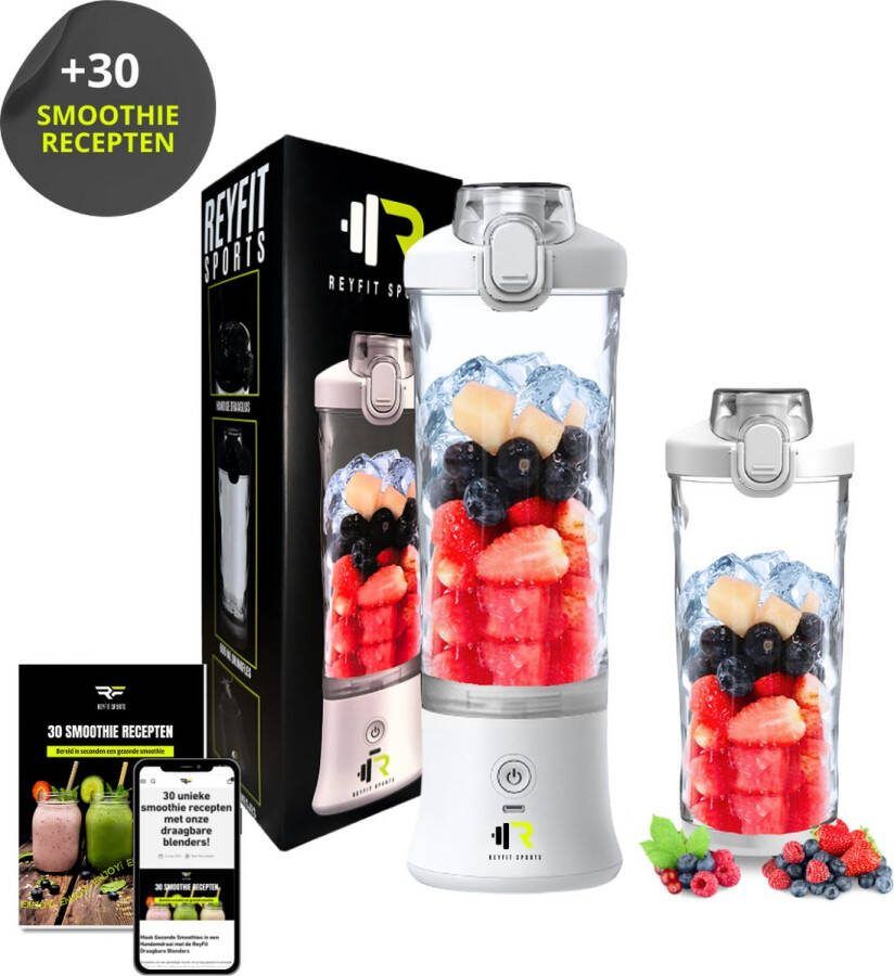 ReyFit Sports Draagbare Blender 600ML Smoothie Maker Ijsbreker Blender to go Portable Blender Draadloos USB Oplaadbaar 280W Wit