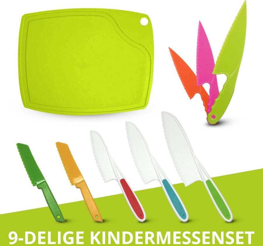 Ribaflex Kindermessen set 9 Delig Kinderbestek Kindvriendelijk Gekleurde kindermessen Kunststof -kinder kokmes