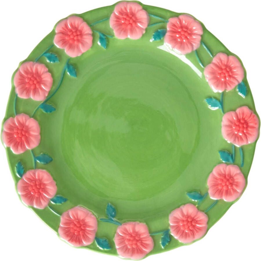Rice dk Rice by Rice gebaksbord groen roze bloemen ⌀15cm keramiek kleurrijk servies