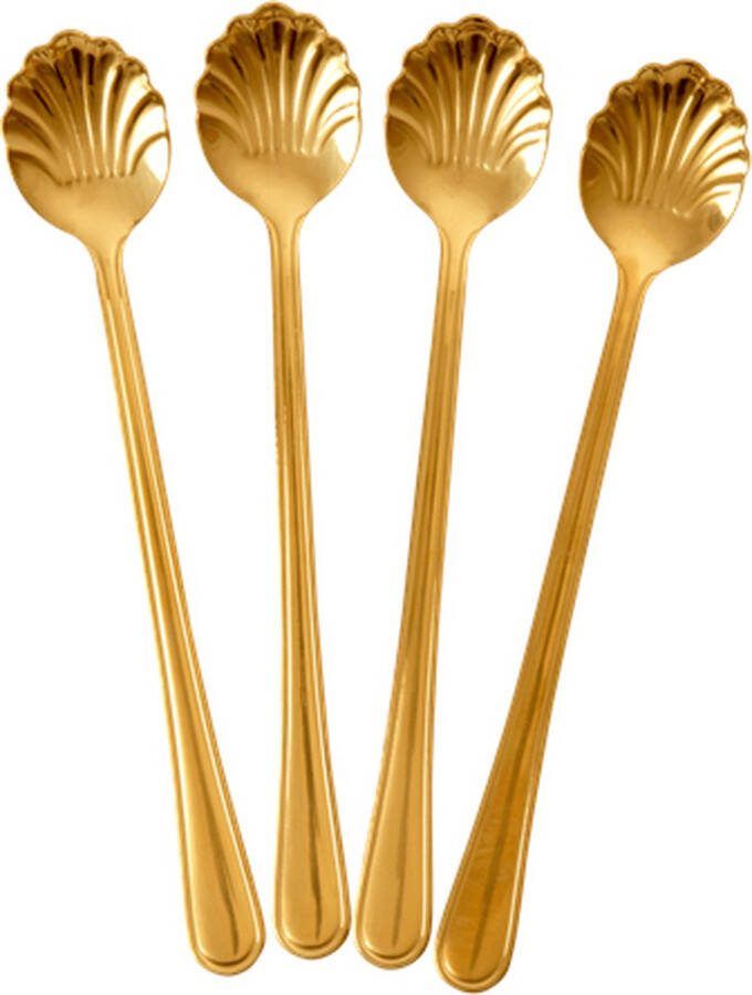 Rice by theelepel Lang koffielepel lang goudkleurig set 4 stuk(s) schelp vorm