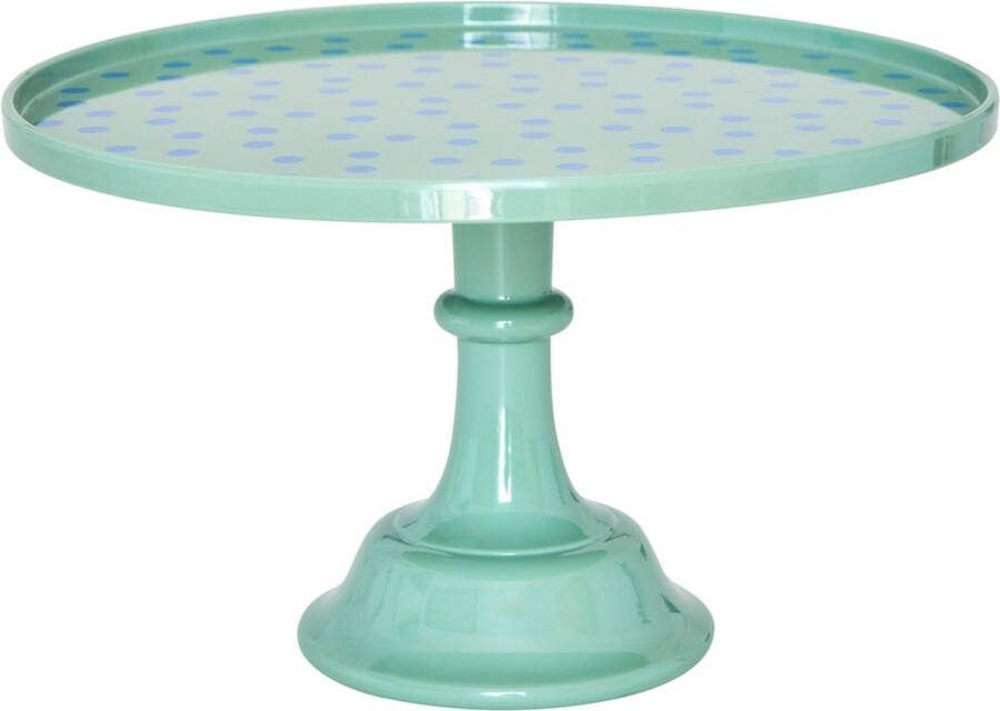 Rice melamine taartplateau met voet groen met blauwe stippen