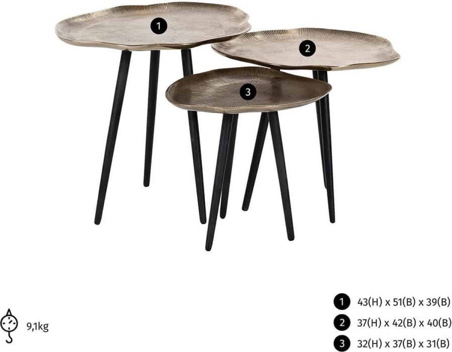 Richmond interiors Salontafel Volenta set van 3 champagne gold (Champagne gold)