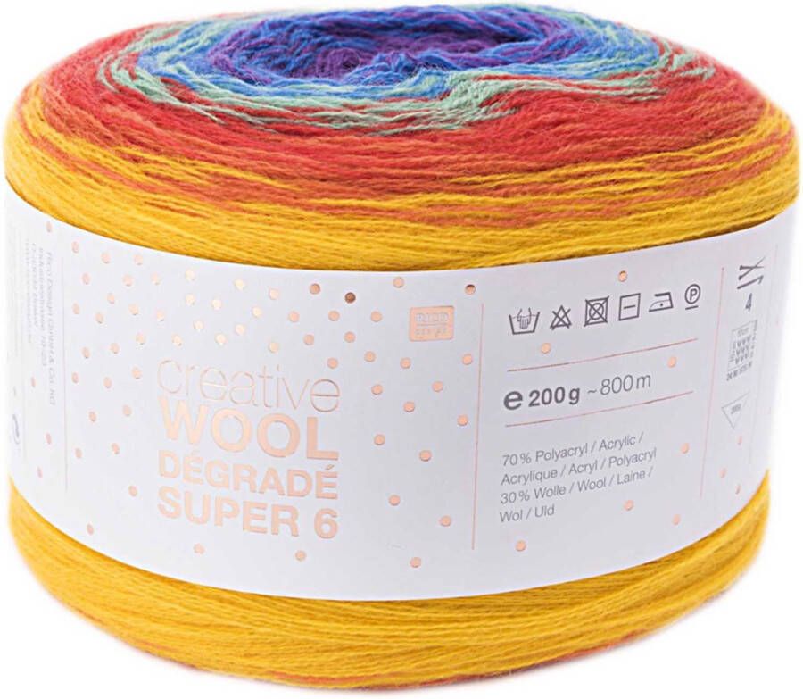 Rico design Creative Wool Degrade Super 6 Verloopwol cake no. 013 Regenboog