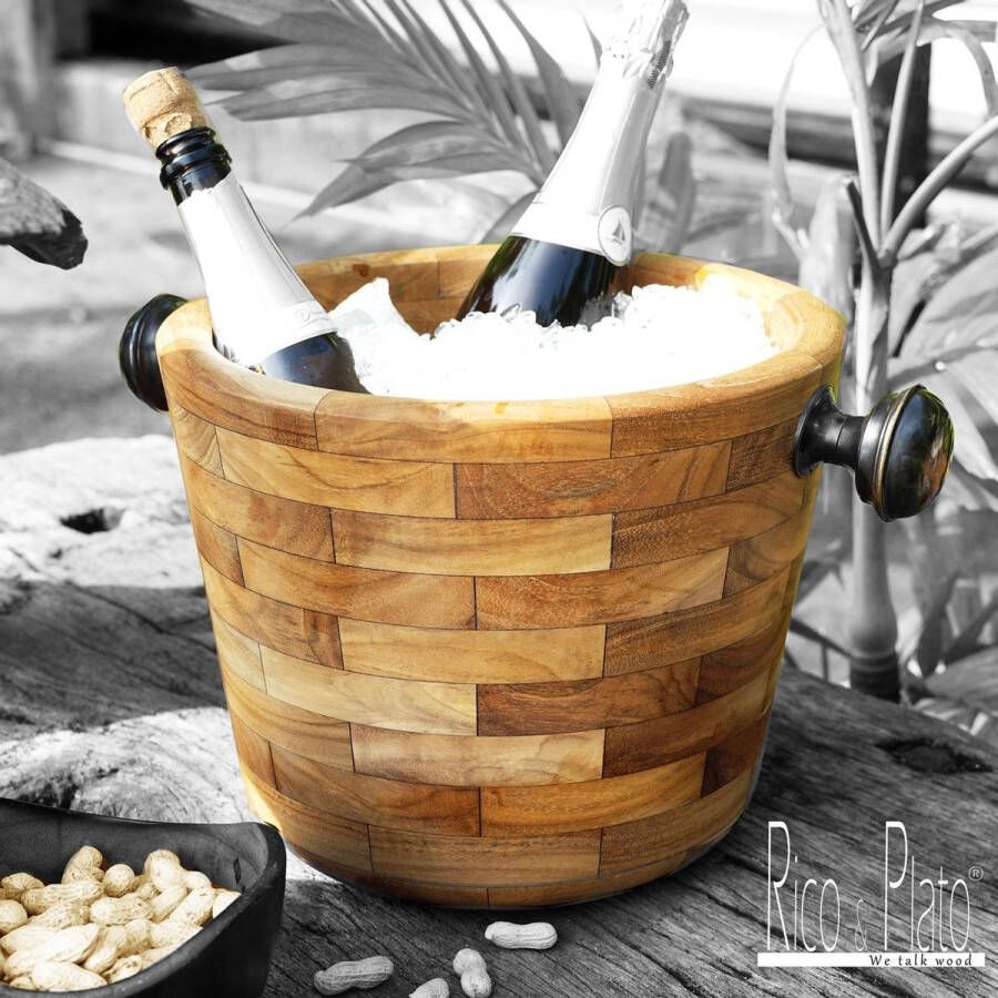 Rico & Plato unieke houten ijsemmer wijnkoeler Angelia vervaardigd uit gecertifeerd teakhout