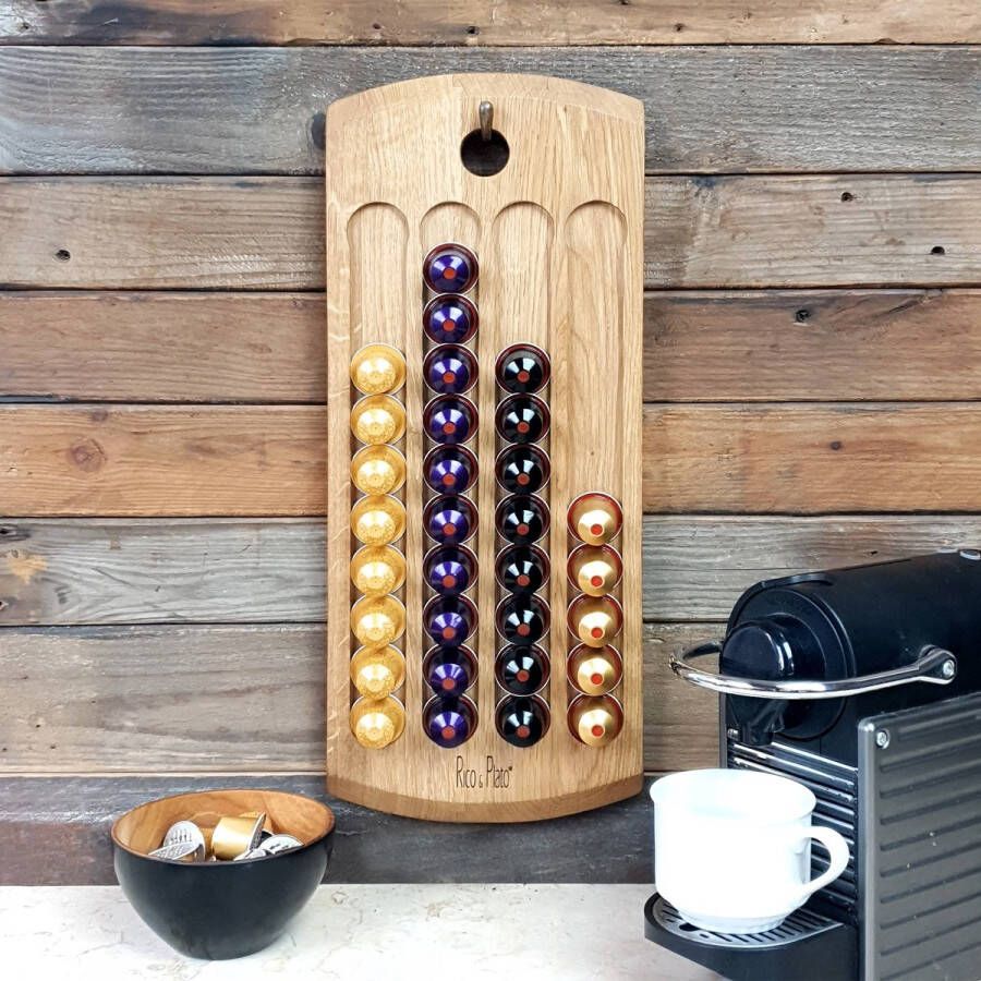 Rico & Plato Xprezo eiken capsulehouder voor koffiecups- Houten rek voor koffiecapsules Compatibel met Nespresso cups