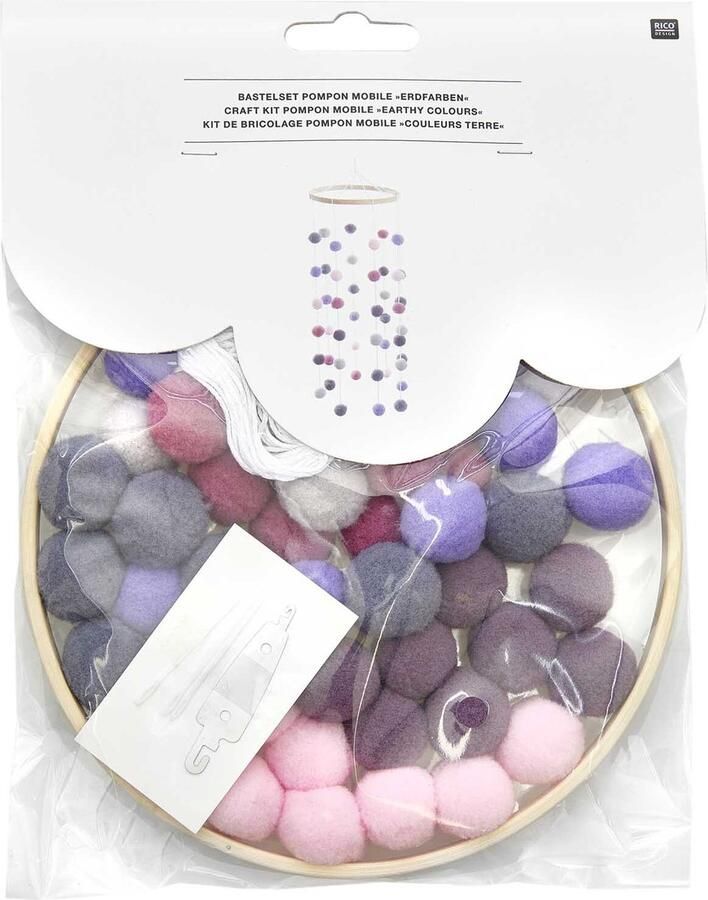 Rico Design Knutselset Hanger Mobiel Met 48 Pompoms Grijs Roze Lila
