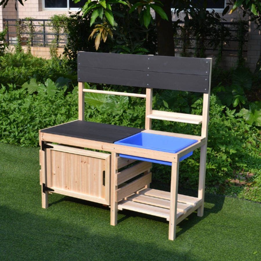 Rijoka Houten Speelkeuken Krijtbord voor Buiten Outdoor Kinderkeuken 950x430x980mm