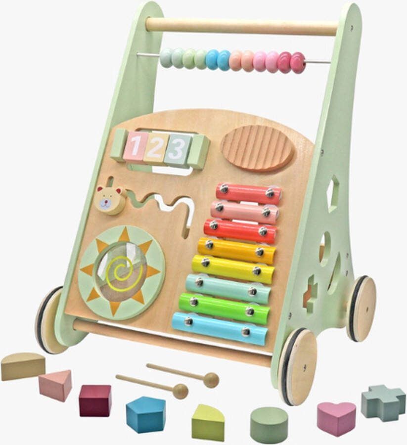 Rijoka Loopwagen Hout voor Baby + - 1 jaar Babywalker Educatieve looptrainer Anti-Slip wieltjes 38 x 32 x 46cm – Groen