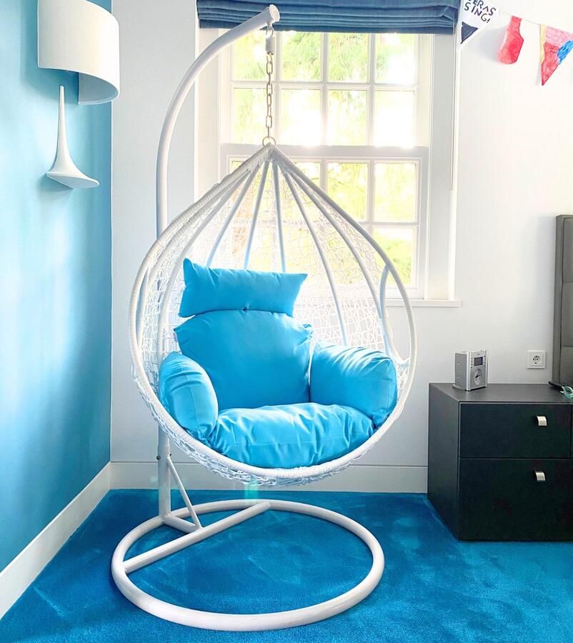 Rijoka Hangstoel Eggy Twisted Schommelstoel – Wit Rattan