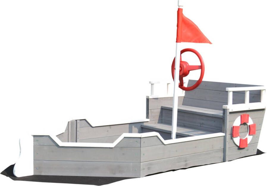 Rijoka Zandbak Schip Boot Speeltoestel 1950 x 940 x 1355mm Inclusief Grondzeil Opbergbox onder zitbank