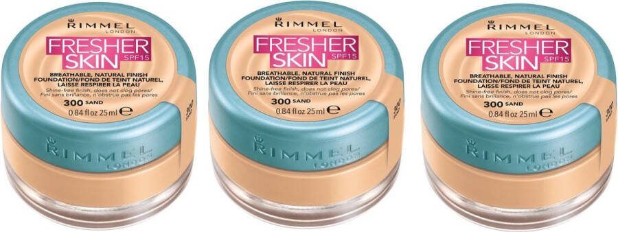 Rimmel London Rimmel Fresher Skin Spf15 Natural Foundation Sand 300 25ml 3 Stuks Voordeelverpakking