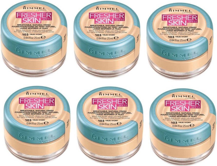 Rimmel London Rimmel Fresher Skin Spf15 Natural Foundation True ivory 103 25ml 6 Stuks Voordeelverpakking