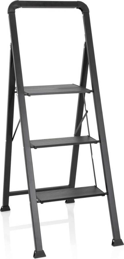 Riokem Opvouwbare ladder 3 treden aluminium trapladder maximale belasting 150 kg zwart