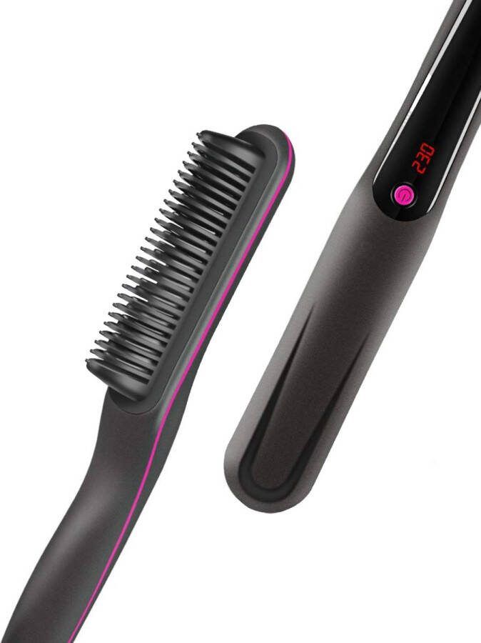 Rision Stijltang Kam Stijlborstel Haarstijler Voor Hoofdhaar Baardhaar Baardborstel Styling 2 in 1 Mannen Vrouwen Zwart