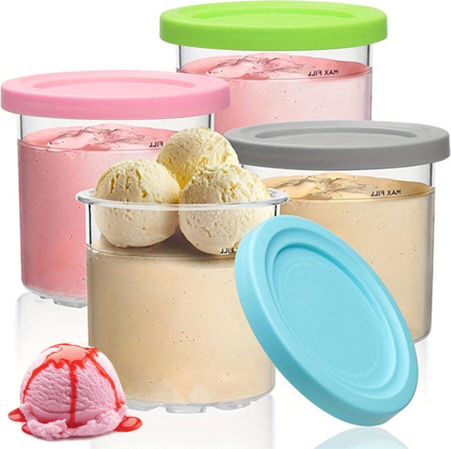 Ritmi IJsbekers voor Ninja Creami – Ijsmaker – Ijsvormpjes – Milkshake Beker – IJs Maken Multi Color NC300EU Ninja Creami 4 stuks ijsbakje Pint bakjes