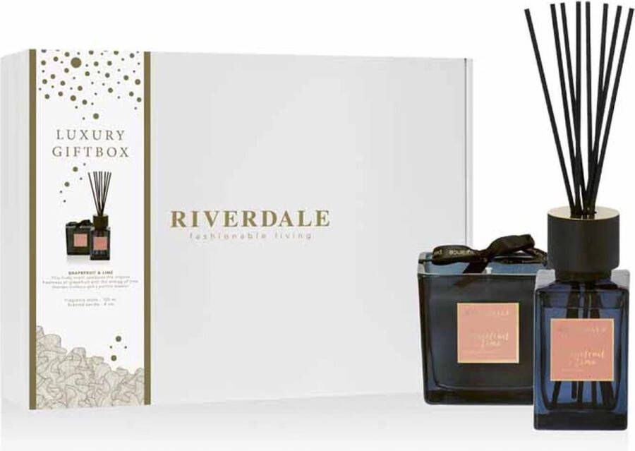 Riverdale Deluxe geschenkset Grapefruit & Lime geurkaars en geurstokjes Roze