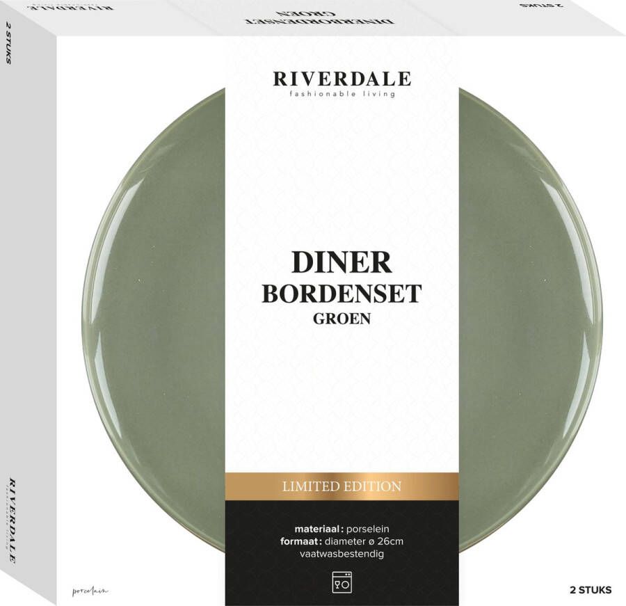 Riverdale Endless servies dinerbord 26cm groen set 2 stuks