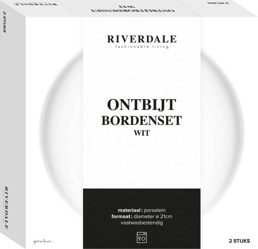Riverdale Endless servies ontbijtbord 21cm wit set 2 stuks