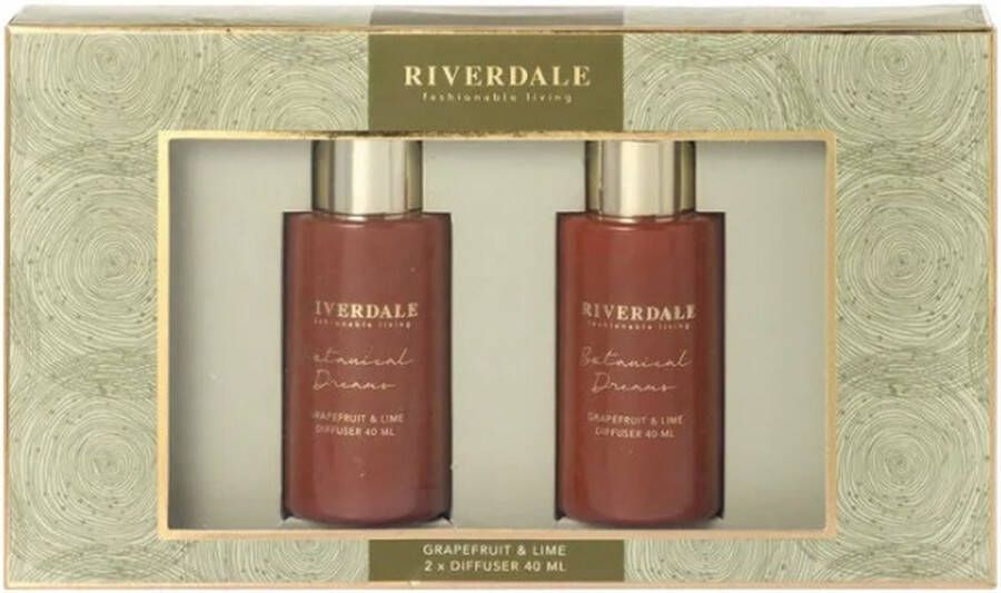 Riverdale Fashionable Living Giftset 2 x diffuser 40 ml Luca Green Grapefruit & Lime Cadeauset geurstokjes Grapefruit & Limoen Cadeauverpakking
